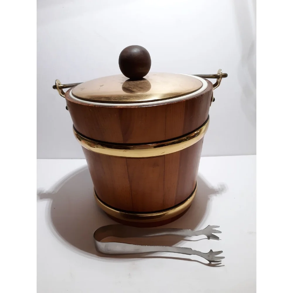 Vintage wooden ice bucket tiki bar man cave barware